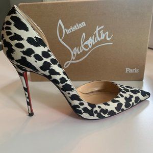 CHRISTIAN LOUBOUTIN IRIZA 100 BLACK/WHITE LEOPARDINO PUMPS - SIZE EU 41.5